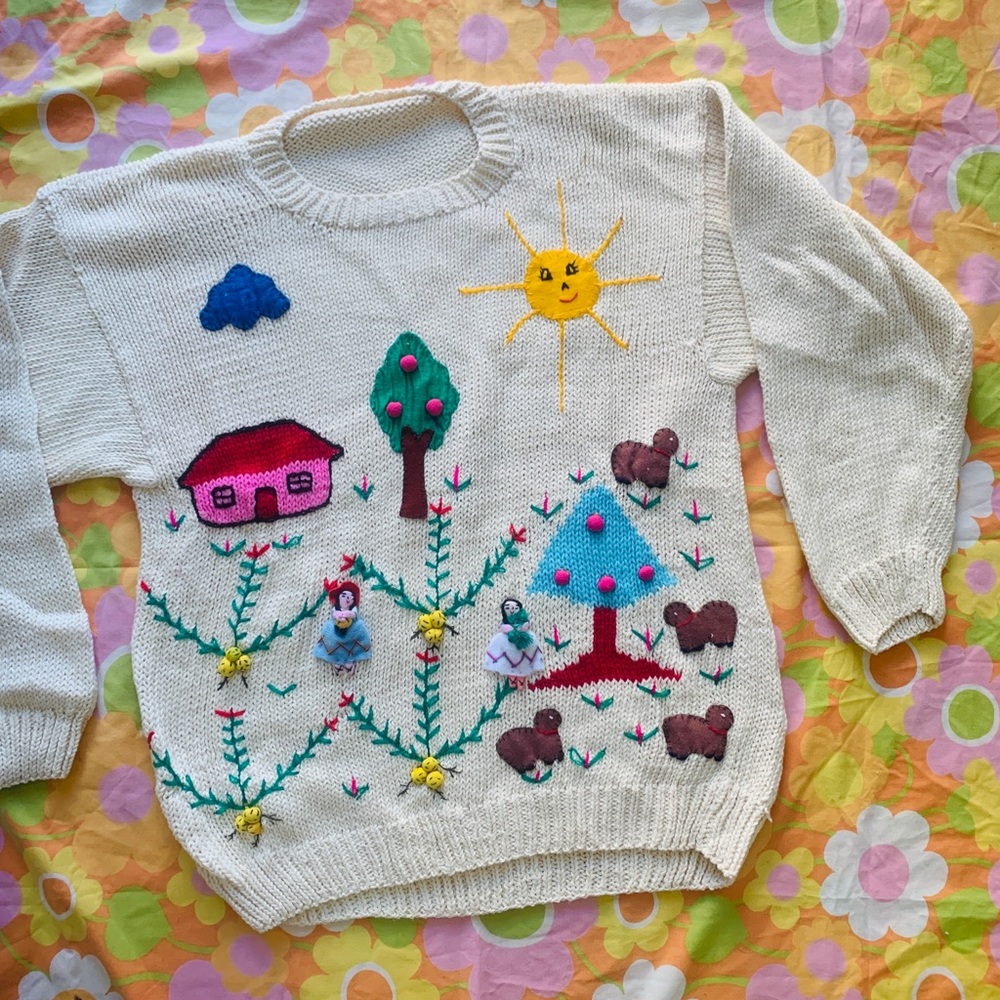 SOLD VTG 1980s Hot Pink Cabin Sweater